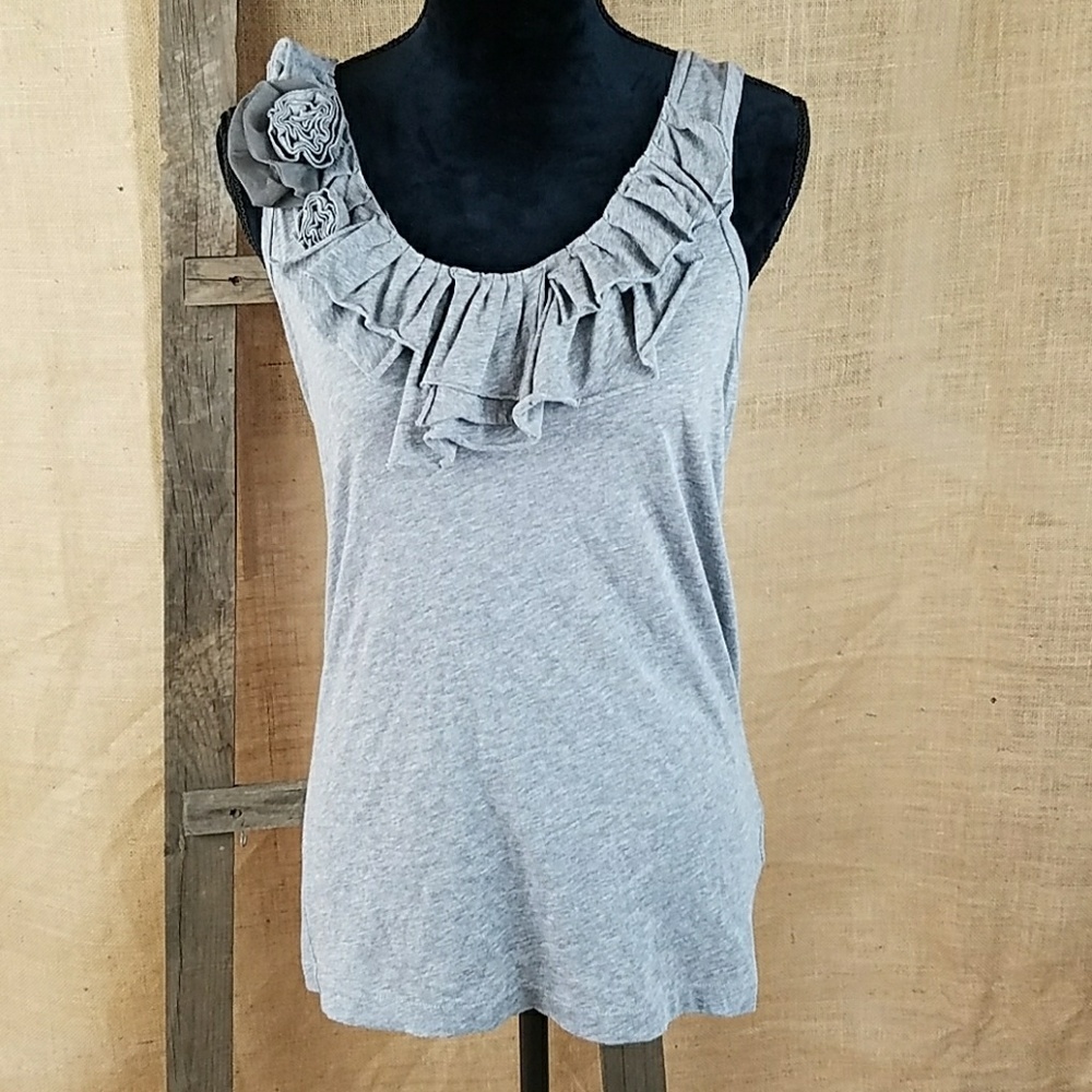 J. Crew women S ruffles 3D roses tissue‎ tank top gray gorpcore festival